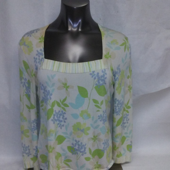 Sigrid Olsen Tops - SOLD  L top Blues Greens Tans on White